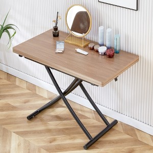 Vynxaria Folding Tables - Modern Minimalist Adjustable Height Table with 0.8-Inch MFC Top and Black Metal Legs, Brown - 1 of 4