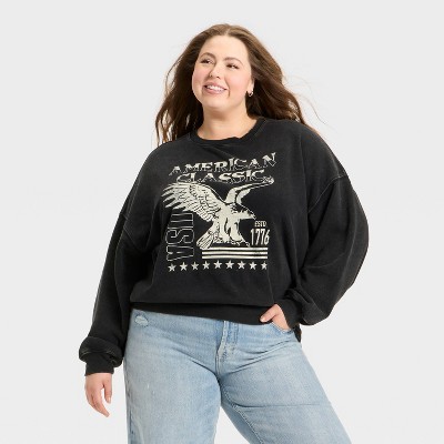 Women's Eagle United States of America Graphic Sweatshirt - Black 2X