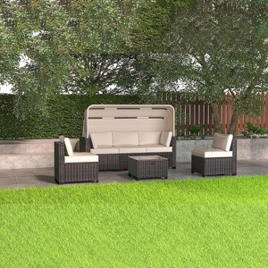 Jojoka 6-Piece Outdoor Sofa Set, Daybed with Retractable Canopy, Patio Lounge with Adjustable Backrests, Chaise Lounge, Garden Furniture - 1 of 4