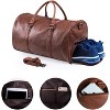 Waterproof Leather Weekender Duffel Bag with Shoe Compartment, Carry-On Overnight Travel Bag for Men & Women in Brown - 4 of 4
