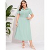 Women's Plus Size Dress Summer Button Down Smocked Midi Dress Short Sleeve Sundress - 3 of 4