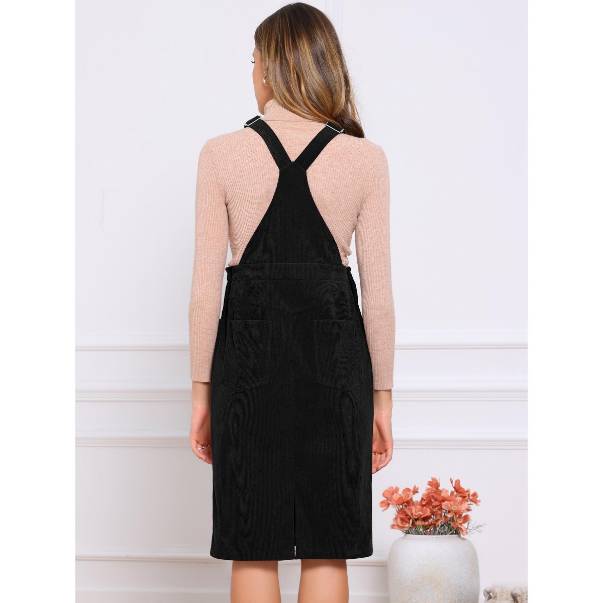 Женские платья INSPIRE CHIC Women's Adjustable Straps Sleeveless Square Neck Casual Midi Dresses with Pockets Black Large — фото 5