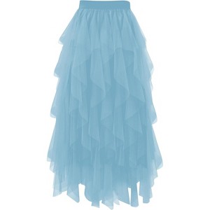 Women's A-Line Tulle Skirt - Tiered Midi Length with High Elastic Waist - 1 of 4