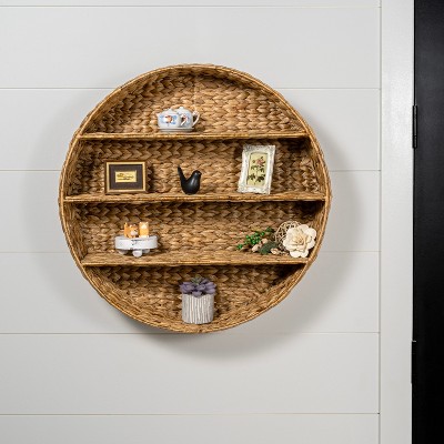 Natural Handwoven Hyacinth Circular Floating Wall Rack