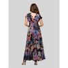 24seven Comfort Apparel Womens Black Paisley Print V Neck Empire Waist Cap Sleeve Maxi Dress - 3 of 4