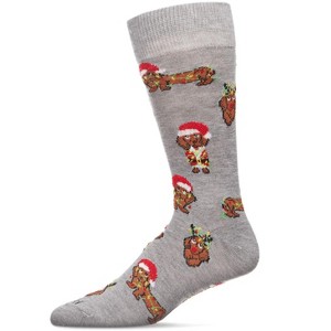 Memoi Men's Lit Dachshund Dog Holiday Novelty Crew Socks Med Gray Heather 10-13 - 1 of 4