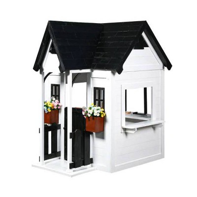 Oceano White and Black Wooden Playhouse with Kitchen and Garden