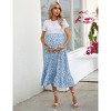 Maternity High Waisted Midi Skirt Summer Ruffle Adjustable Boho Flowy Suspender Skirt Photoshoot Baby Shower - 2 of 4