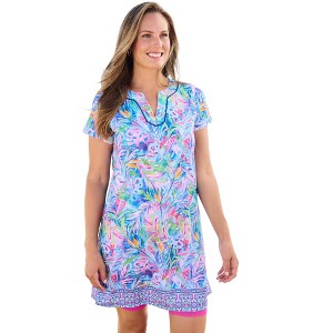Swim 365 Women's Plus Size Longer Length Short-Sleeve Swim Tunic - 1 of 4