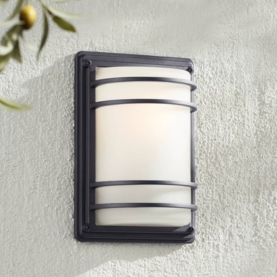 11" Black Steel Outdoor Wall Sconce with Frosted Glass Shade