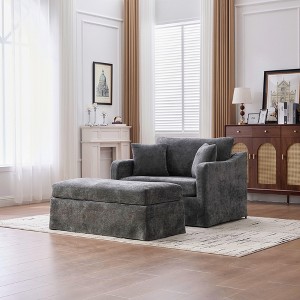 GDFStudio Beaver Modern Oversized 45.27" W Chenille Upholstered Accent Chair with Ottoman - 1 of 4