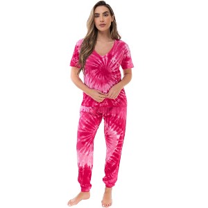 Just Love Womens Pajama Jogger Pant Set  Unique Buffalo Plaid & Tie Dye Sleepwear - 1 of 3