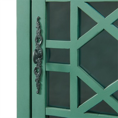 Antique Teal Parisian-Inspired Chairside Table with Power
