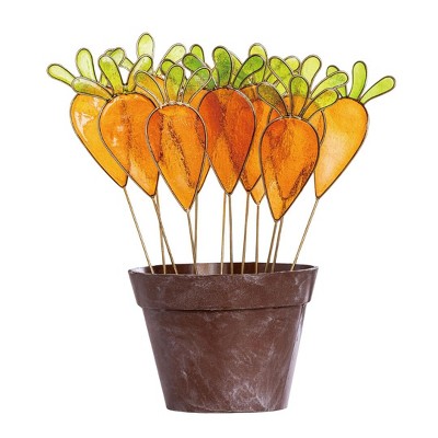 Transpac Stained Glass Carrot Picks S/12 in Tin P Home Decorations Easter
