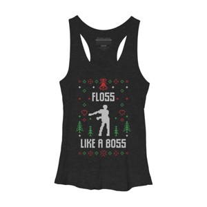 Women's Design By Humans Floss Like A Boss Ugly Christmas Sweater By shirtpublic Racerback Tank Top - 1 of 3