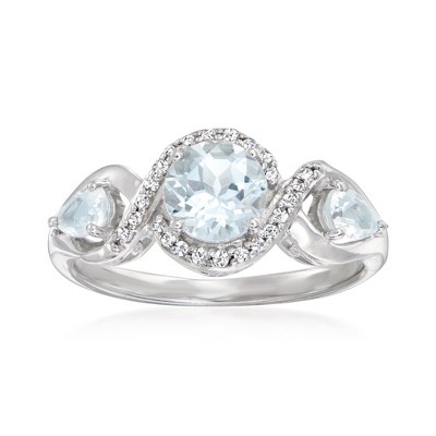 Ross-Simons 1.10 ct. t.w. Aquamarine and .84 ct. t.w. Diamond Ring in Sterling Silver