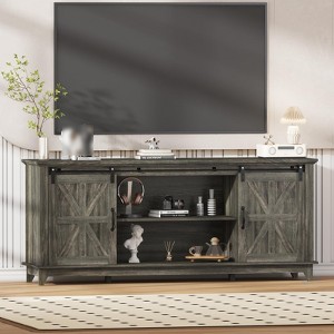 Modern TV Stand for TVs Up to 75'', Wooden Entertainment Center with Sliding Barn Doors, Media TV Console Table with Adjustable Shelf for Living Room - 1 of 4
