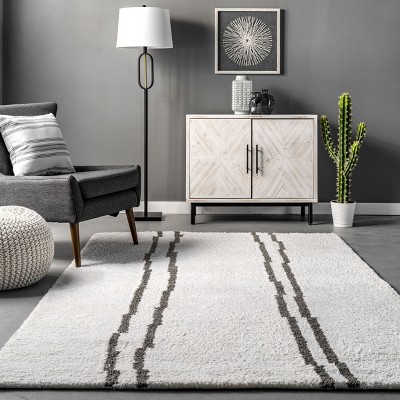 Ivory Striped Tufted 8' x 10' Handmade Synthetic Area Rug