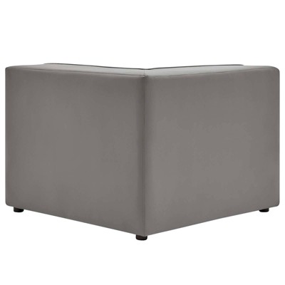 Expansive Gray Vegan Leather 37" Corner Chair with Elegant Piping