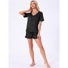 INSPIRE CHIC Women's Short Sleeve V Neck Lounge Set Frill Elastic Waist Pajama Sets - 3 of 4