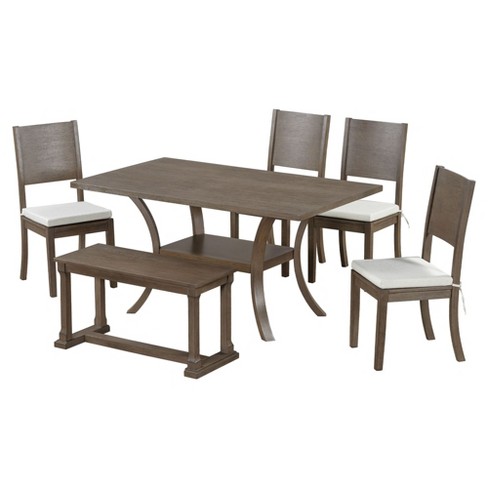 NicBex 6-Piece Dining Table Set,Modern Kitchen Table Set with 4 Upholstered Dining Chairs,Long Bench,Curved Legs & Removable Cushions - image 1 of 4