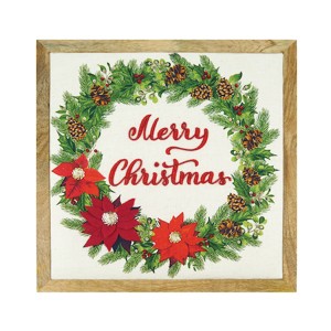 Gallerie II Embellished Christmas Wreath Framed Canvas Wall Décor 14" x 14" Inches. - 1 of 4