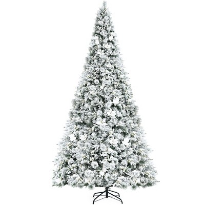 Costway 8FT Pre-Lit Hinged Christmas Tree Snow Flocked w/ 9 Modes Remote  Control Lights