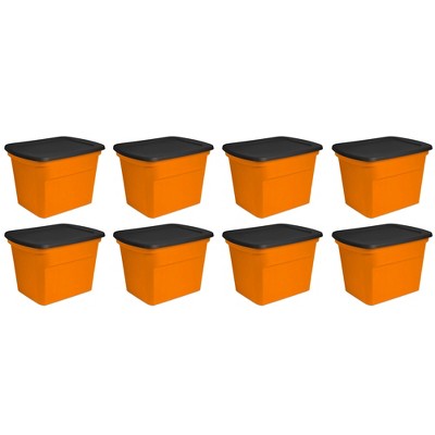 Sterilite 18 Gallon Orange Plastic Storage Container Bin Tote with Black Lid, Halloween