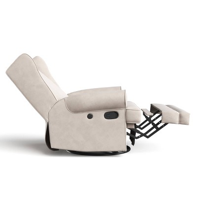 Ivory Swivel Recliner with Metal Base and USB Ports