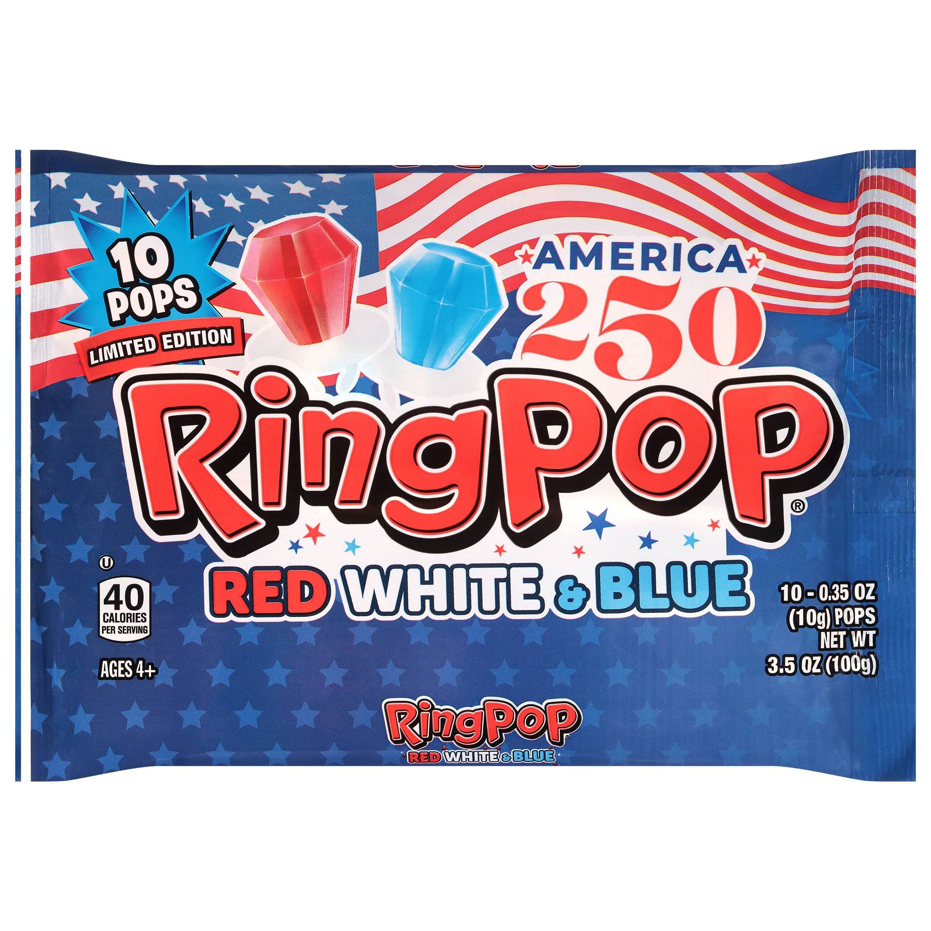 Ring Pop Red, White & Blue Candy - 3.5oz/10pk