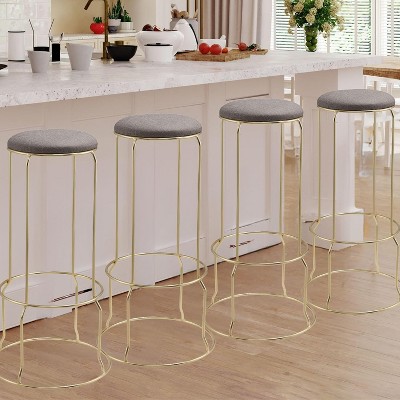 Kings Brand Furniture 4-Pack Stack Stools, Upholstered w/Metal Legs Backless Stackable  Bar and Counter Height Stool, Dining Room Kitchen Chairs