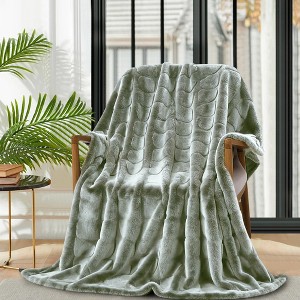 Home Mart Goods Sage Embossed Soft Plush Faux Fur Throw Blanket - 50" x 70" - 1 of 4