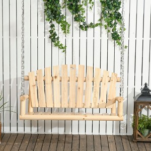 CAVINAS Striped 2-Seat Patio Porch Swing,Wooden Hammock Swing Bench,Outdoor Swing for Deck,Patio,Garden&Backyard,440LBS Capacity,Natural - 1 of 4