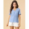 Allegra K Women's Button V Neck Full Placket Short Sleeve Floral Top - 2 of 4