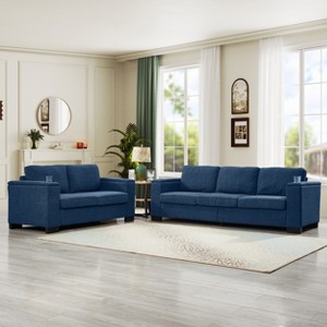 VASIP 67" Modern 2-Seater Loveseat, Soft Polyester Upholstered with Cup Holder and Storage Compartment, Square Arm,for Living Room,Green - 1 of 4