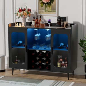 Aheaplus Sideboard Buffet with Charge Station and LED Light, Farmhouse Bar Cabinet with Wine Holder - 1 of 4