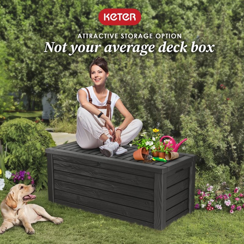Keter Westwood 150 Gallon All Weather Outdoor Patio Storage Deck Box and Bench, 4 of 7