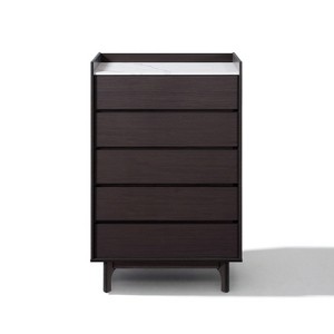 LuxenHome 46.8” Modi Wenge 5-Drawer Accent Chest with Raised Sides, Faux Marble Top, Manufactured Wood Brown - 1 of 4
