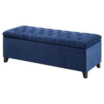18.80" Shandra Bench Storage Ottoman with Tufted Top Blue - Home