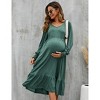 Maternity Dress V Neck Long Sleeve Dress Ruffle Baby Shower Midi Dress Photoshoot - 2 of 4