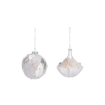 Transpac Glass Seashell Ornament Set of 2 Christmas Home Decorations