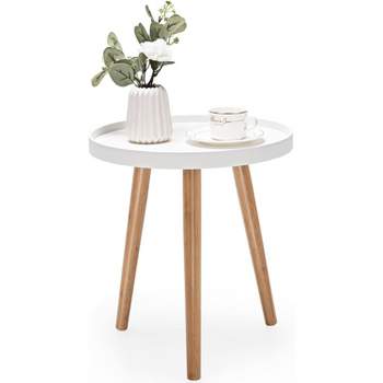 Tangkula Round Side Table Morden Wooden End Table W/Tray Sturdy Tripod Stand & Quality Metal Connectors