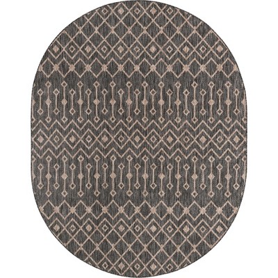 Charcoal Gray Oval Outdoor Synthetic Area Rug 8' x 10'