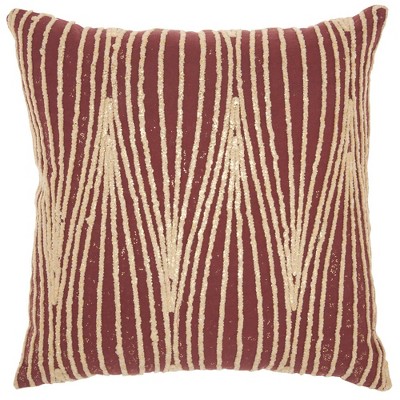 Life Styles Metallic Wavy Lines Square Throw Pillow Maroon - Mina Victory