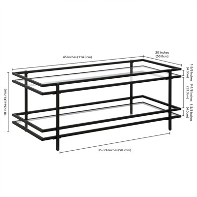 Blackened Bronze Rectangular Metal and Glass Coffee Table