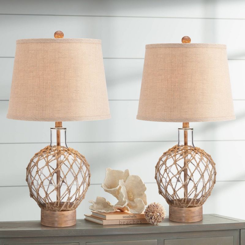 360 Lighting Coastal Table Lamps 27" Tall Set of 2 Rope and Clear Glass Jug Burlap Drum Shade for Living Room Family Bedroom Nightstand, 2 of 10