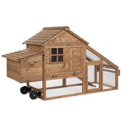 Best Choice Products 70in Mobile Fir Wood Chicken Coop Tractor Hen House w/ Wheels, 2 Doors, Nest Box, Removable Tray