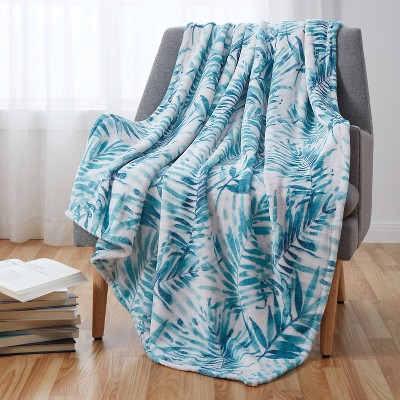 50"x70" Oversized Home Keanu Plush Throw Blanket - VCNY: Cozy Polyester, Leaf Pattern, Machine Washable