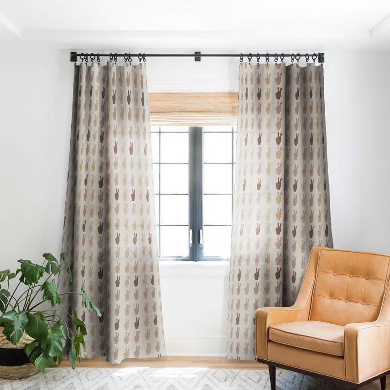 Iveta Abolina Peace Hands Tan 64" x 50" Single Panel Room Darkening Window Curtain - Deny Designs, 1 of 5