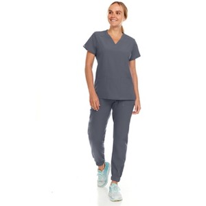 Hey Collection Womens Stretch V-Neck Jogger Scrubs Set, Medical Nursing Tops with Four Pocket Pants - 1 of 4